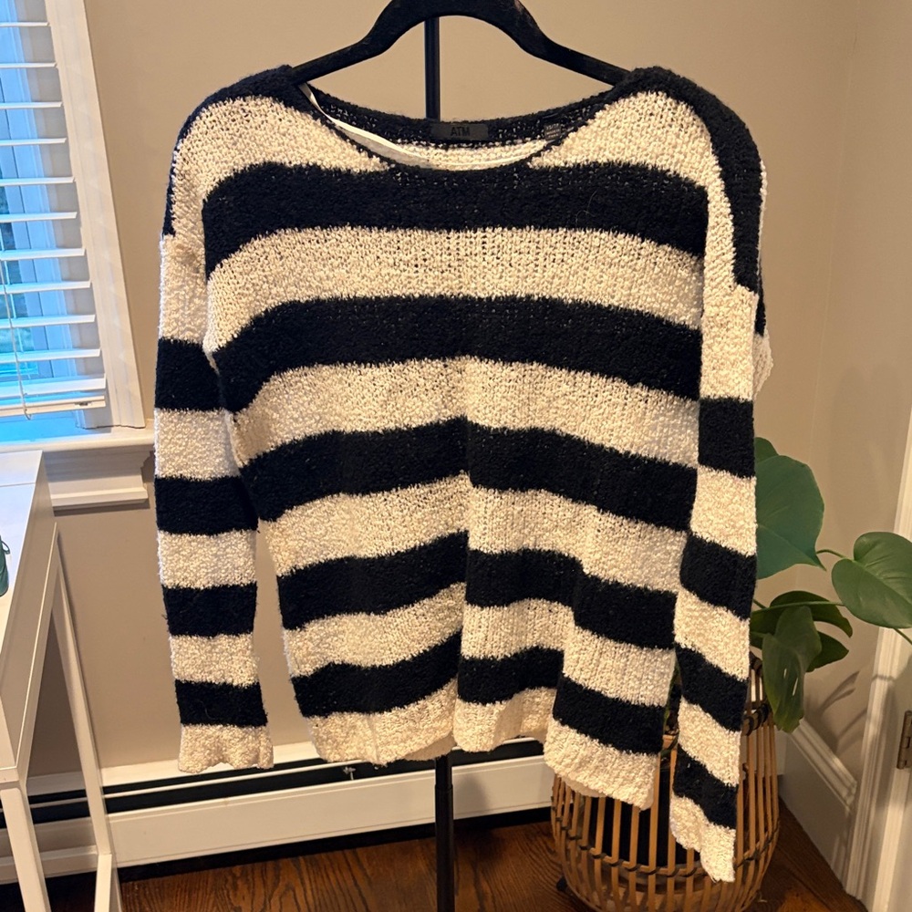 ATM Anthony Thomas Melillo Black and Cream Striped cashmere Sweater